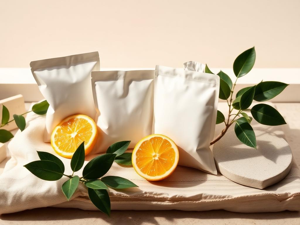 Liposomal supplement sachets with citrus and greenery