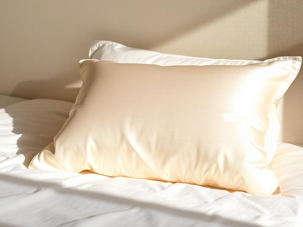 Plush cooling silk pillow on cream linen bedding